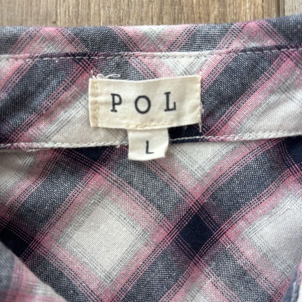 POL Womens Western Pink Plaid Button Down Tunic Size L Rodeo Festival Star Studs - Picture 4 of 13